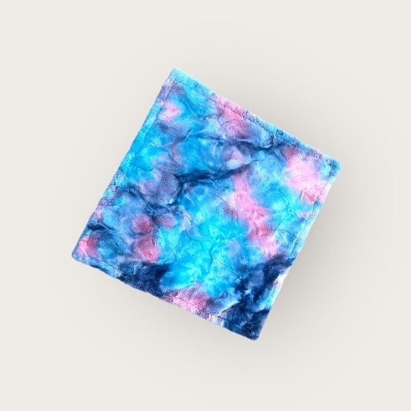 Minky Mamas Tie-Dye Patchwork Plush Baby Blanket Lovey 19" x 19" Soft Nursery - Picture 3 of 4
